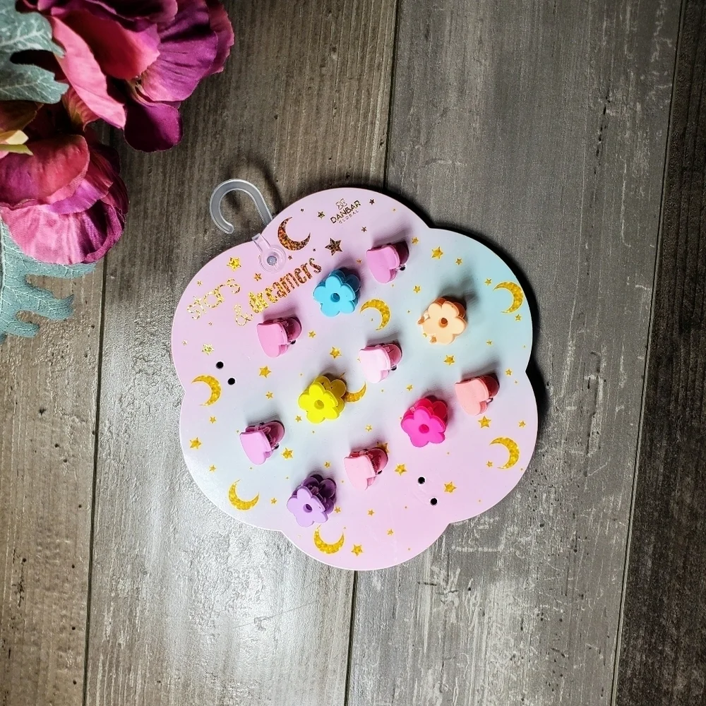 NWT Stars & Dreamers Colorful Pastel Heart and Flower Girl Claw Hair Clips 11pc